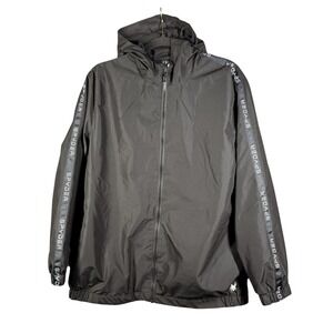 Spyder Jacket Womens XL Full Zip Windbreaker Hooded Outdoor Spell Out Black
